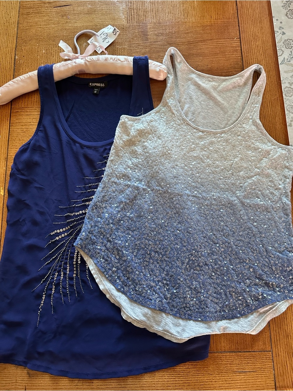 Express Women’s Navy Tank with Silver-Blue Ombre Sequin Overlay